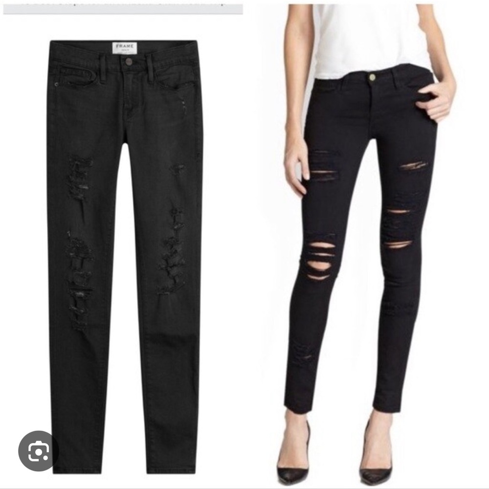 Frame Distressed Black Skinny Jeans